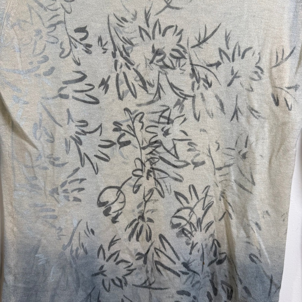 Marika Charles Silk Cashmere Top Women M Blue Ombre Floral Phly-Dye Long Sleeve - Picture 3 of 9